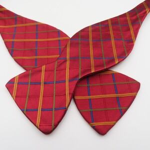 R Hanauer Bow Tie Red Green Blue Checked 2.5" Wide Self Tie Silk USA
